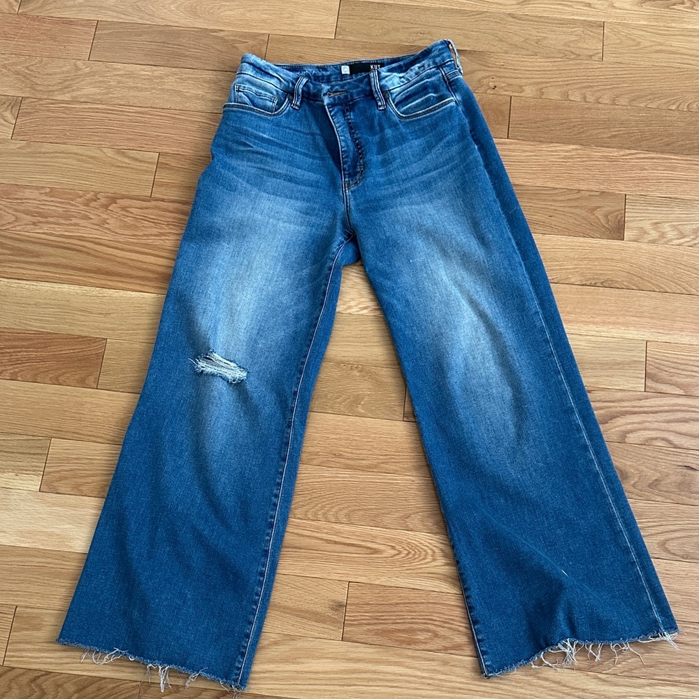 Kut from the Kloth Women's Blue Wide-Leg Jeans distressed
